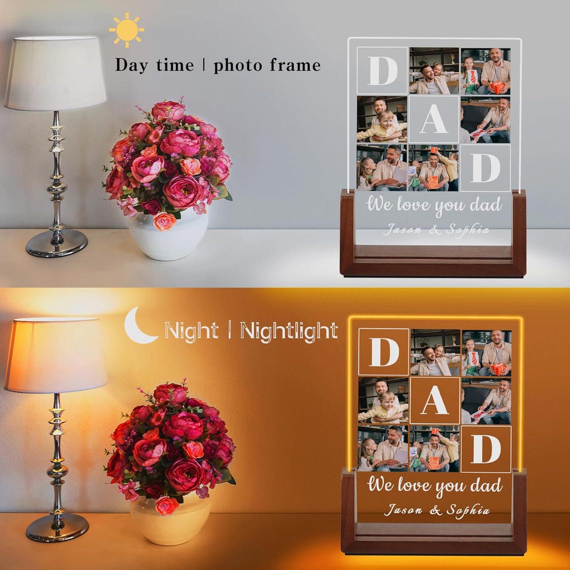 Personalized Photo Dad Night Light, Custom Acrylic, Name Light, Gifts for Dad, Father's Day Gifts, Gifts from Daughter, Best Dad Ever, Dad Gift (DNL-41)