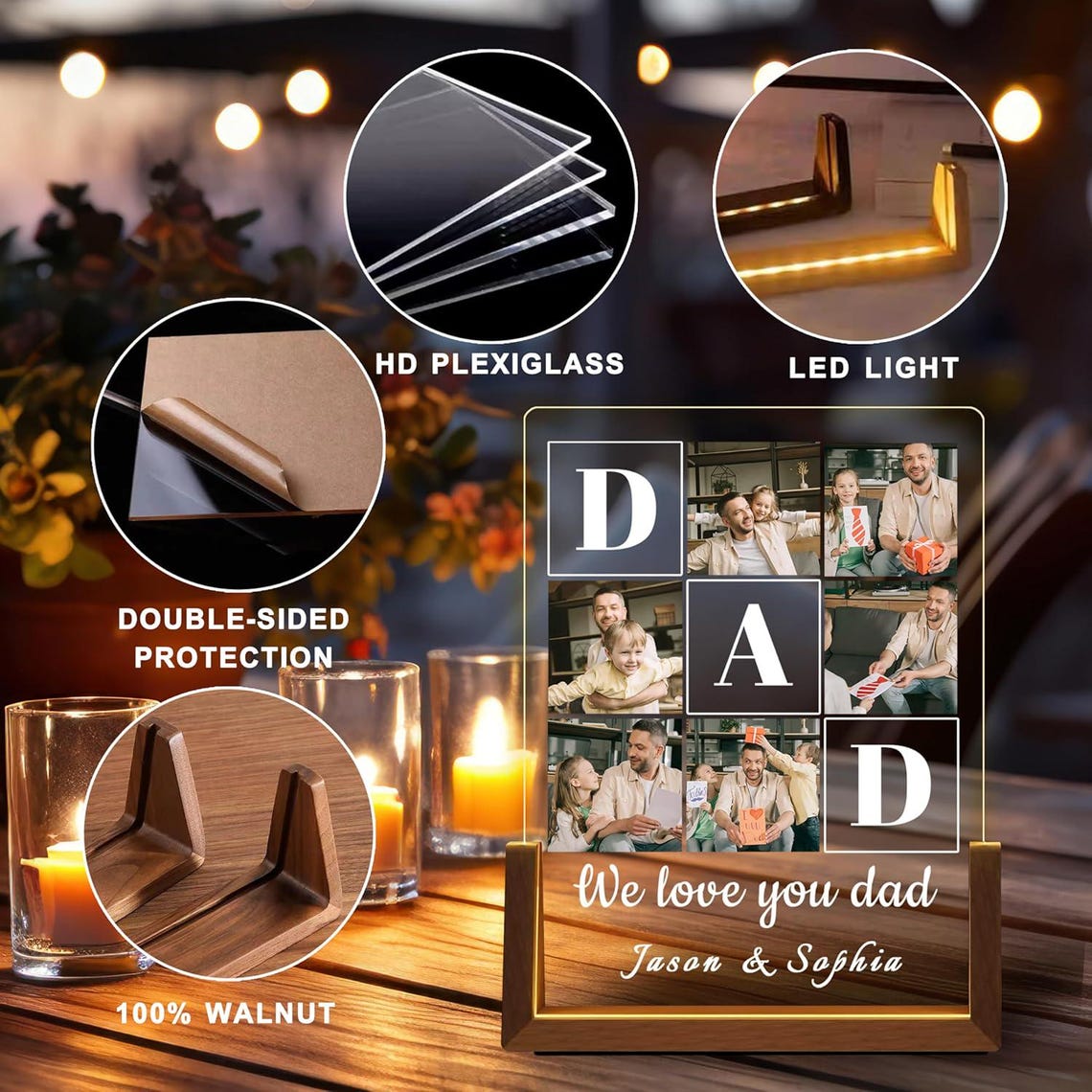 Personalized Photo Dad Night Light, Custom Acrylic, Name Light, Gifts for Dad, Father's Day Gifts, Gifts from Daughter, Best Dad Ever, Dad Gift (DNL-41)