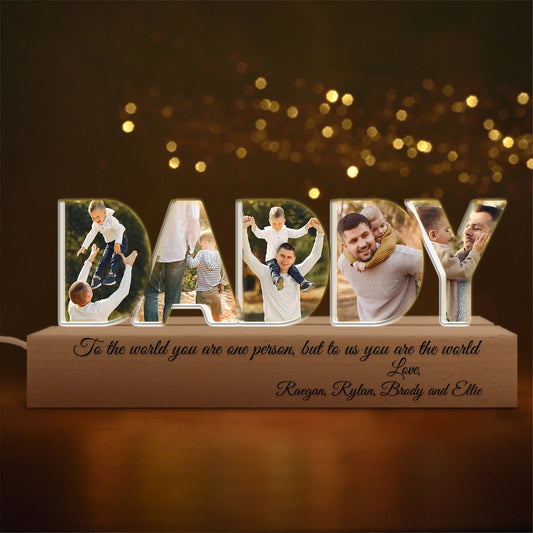 Personalized Dad Night Light, Custom Photo Collage Lamp with Kids’ Pictures, Unique Father’s Day Gift for Dad or Husband, Family Keepsake (DNL-08)