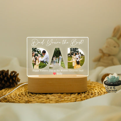 Dad Night Light with Personalized Photo Collage, Custom LED Gift for Father’s Day or Birthday, Best Dad Ever Gift for Husband from Kids (DNL-10)