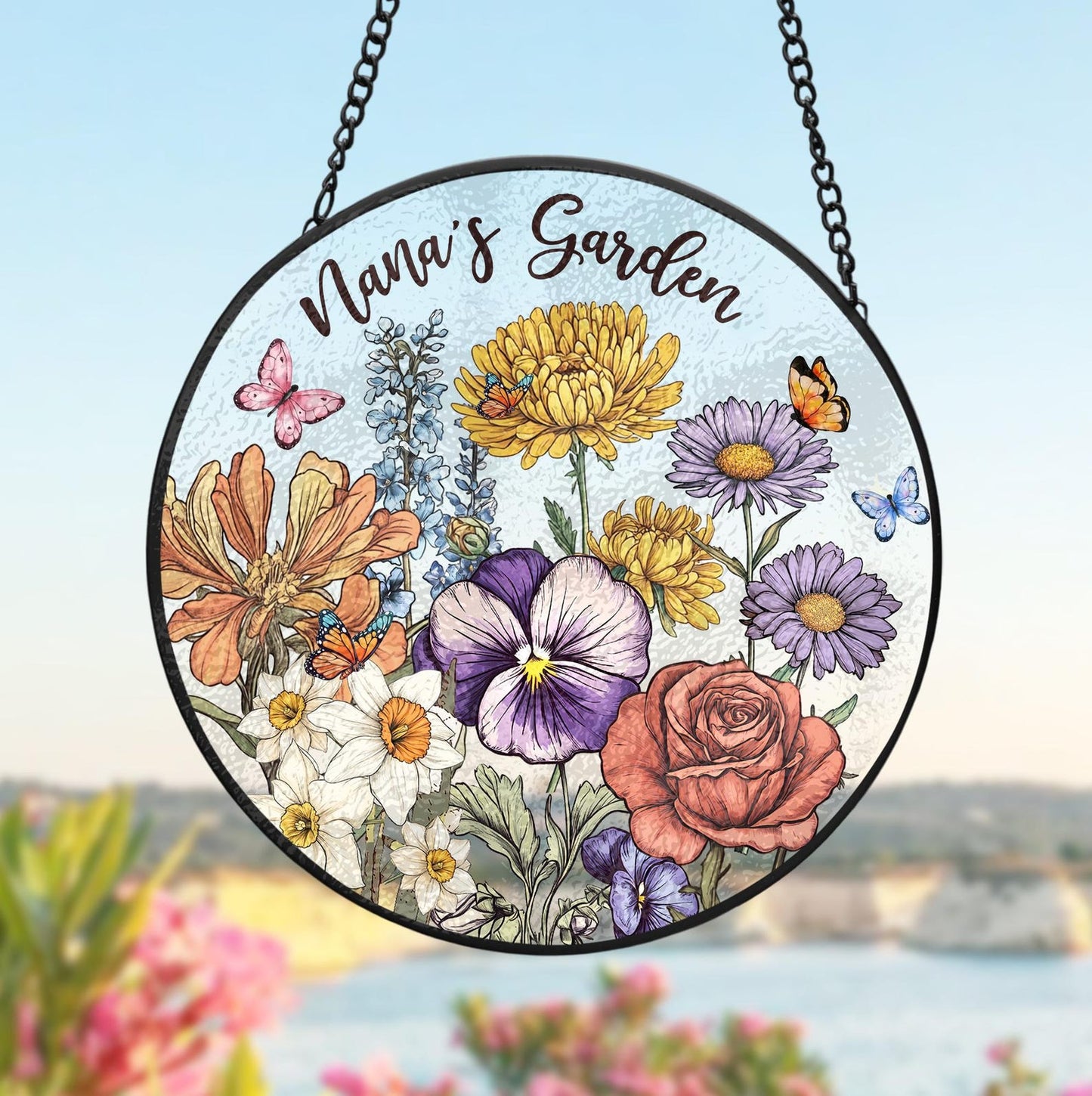 Custom Family Birth Flowers Glass Suncatcher, Custom Mom's Garden Gift, Flower Glass Art, Home Decor, Birth Flower Gift, Mother's Day Gift (Sun-50)