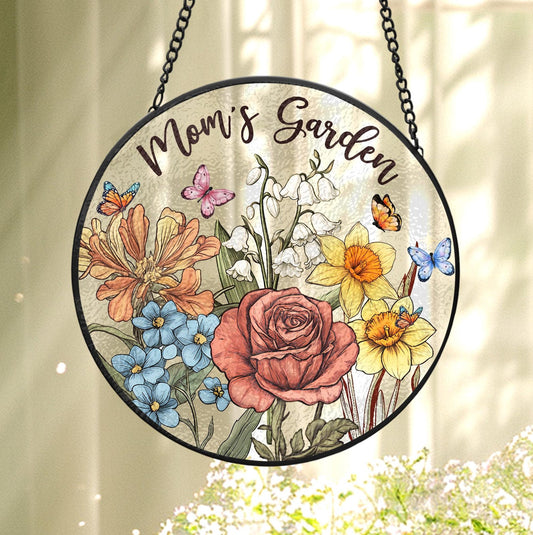 Custom Family Birth Flowers Glass Suncatcher, Custom Mom's Garden Gift, Flower Glass Art, Home Decor, Birth Flower Gift, Mother's Day Gift (Sun-50)