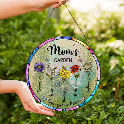 Personalized Grandma's Garden Gift For Grandma, Mother's Day Gift For Grandma, Nana Birth Month Flower Stain Glass Suncatcher (Sun-54)