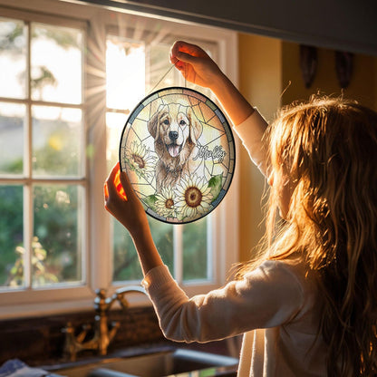 Personalized Pet Portrait Stained Glass Suncatcher, Custom Dog Portrait from Photo, Dog Portrait Art Suncatcher, Stained Glass Dog Memorial (Sun-117)