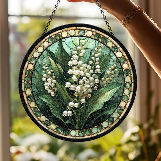 Custom Lily Of The Valley Stained Glass Suncatcher For May Birthdays, Birth Flower Window Glass Suncatcher, Birth Month Flower, White Flowers Decor (Sun-75)