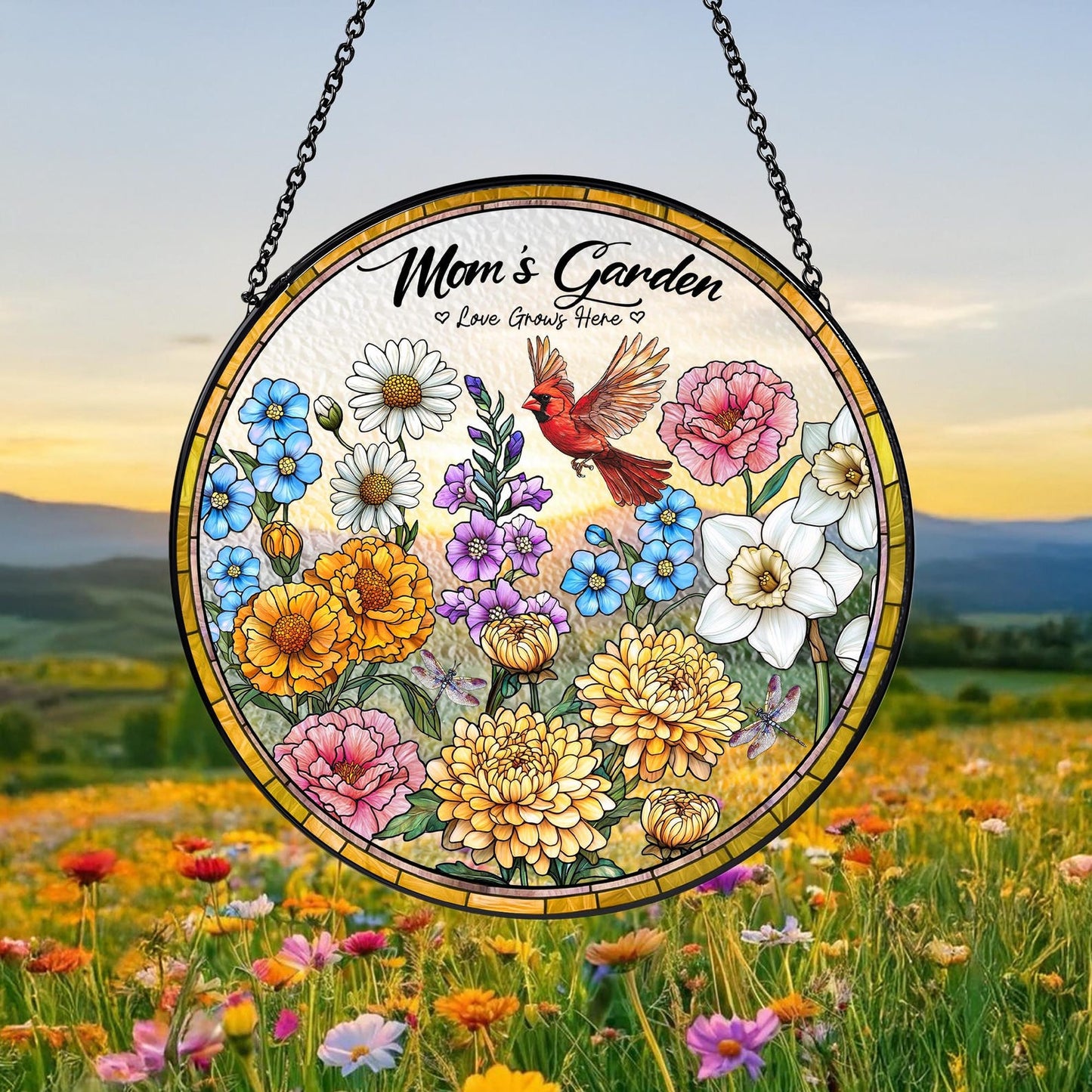 Custom Grandma Birth Flower Glass Suncatcher, Custom Family Birth Flowers Glass Art, Grandma Gift, Mother's Day Gift, Flower Gift For Mom (Sun-57)