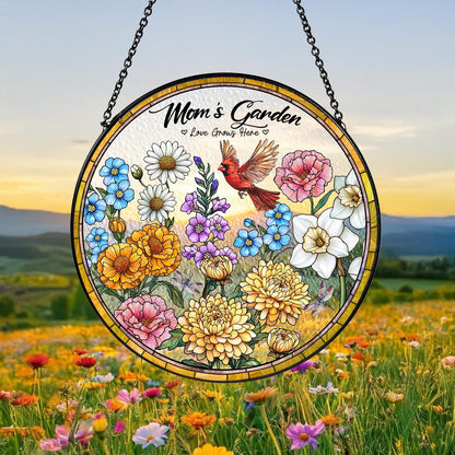 Custom Grandma Birth Flower Glass Suncatcher, Custom Family Birth Flowers Glass Art, Grandma Gift, Mother's Day Gift, Flower Gift For Mom (Sun-57)