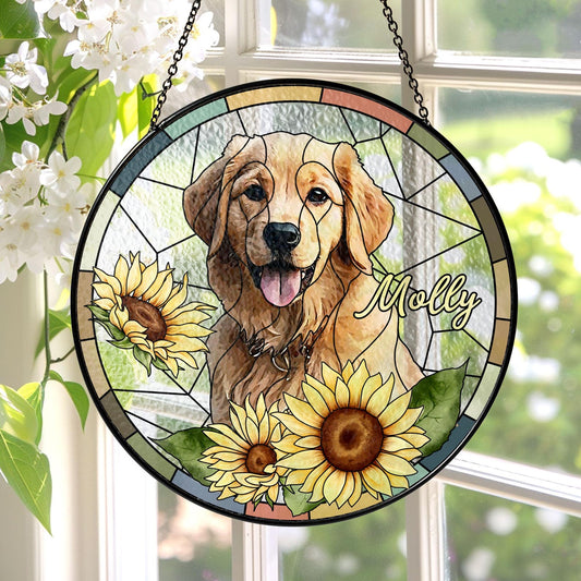 Personalized Pet Portrait Stained Glass Suncatcher, Custom Dog Portrait from Photo, Dog Portrait Art Suncatcher, Stained Glass Dog Memorial (Sun-117)