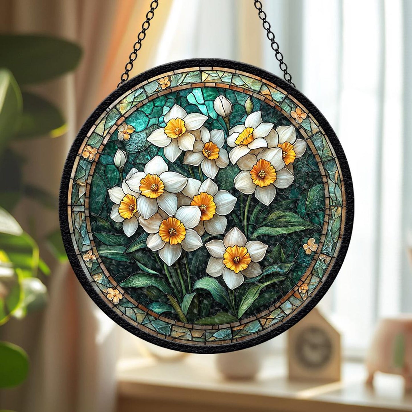 Custom Lily Of The Valley Stained Glass Suncatcher For May Birthdays, Birth Flower Window Glass Suncatcher, Birth Month Flower, White Flowers Decor (Sun-75)