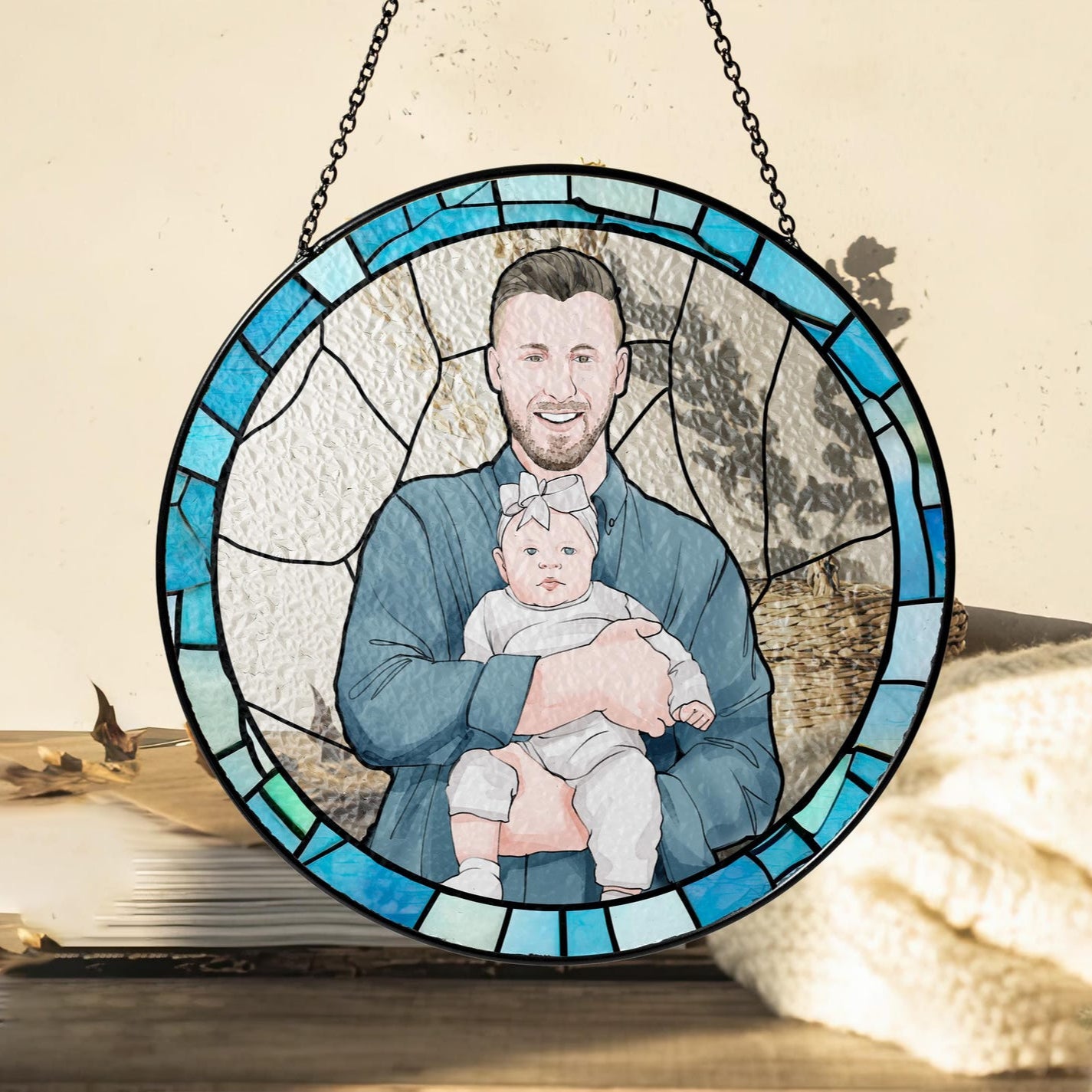 Father's Day Gift for Dad, Custom Photo Stained Glass Gift for Grandpa, New Dad Gift, Custom Dad Photo Stained Glass Suncatcher, Glass Suncatcher Dad Birthday (Sun-126)