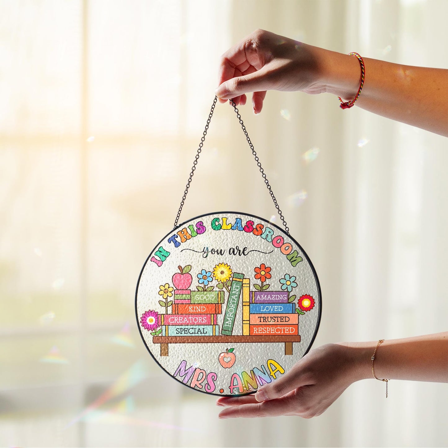 Custom Teacher Stained Glass Suncatcher, Back To School, Teacher Appreciation Gift From Student, Teacher Gift, Classroom Decor Windown Hanging (Sun-116)