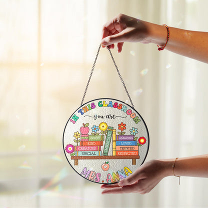 Custom Teacher Stained Glass Suncatcher, Back To School, Teacher Appreciation Gift From Student, Teacher Gift, Classroom Decor Windown Hanging (Sun-116)