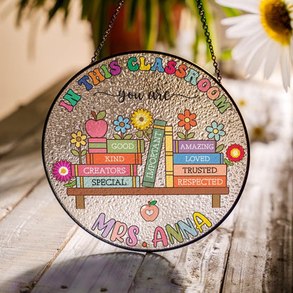 Custom Teacher Stained Glass Suncatcher, Back To School, Teacher Appreciation Gift From Student, Teacher Gift, Classroom Decor Windown Hanging (Sun-116)