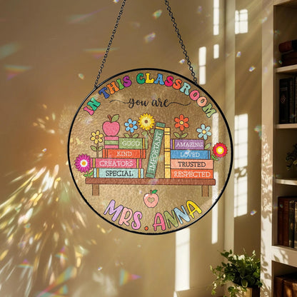 Custom Teacher Stained Glass Suncatcher, Back To School, Teacher Appreciation Gift From Student, Teacher Gift, Classroom Decor Windown Hanging (Sun-116)