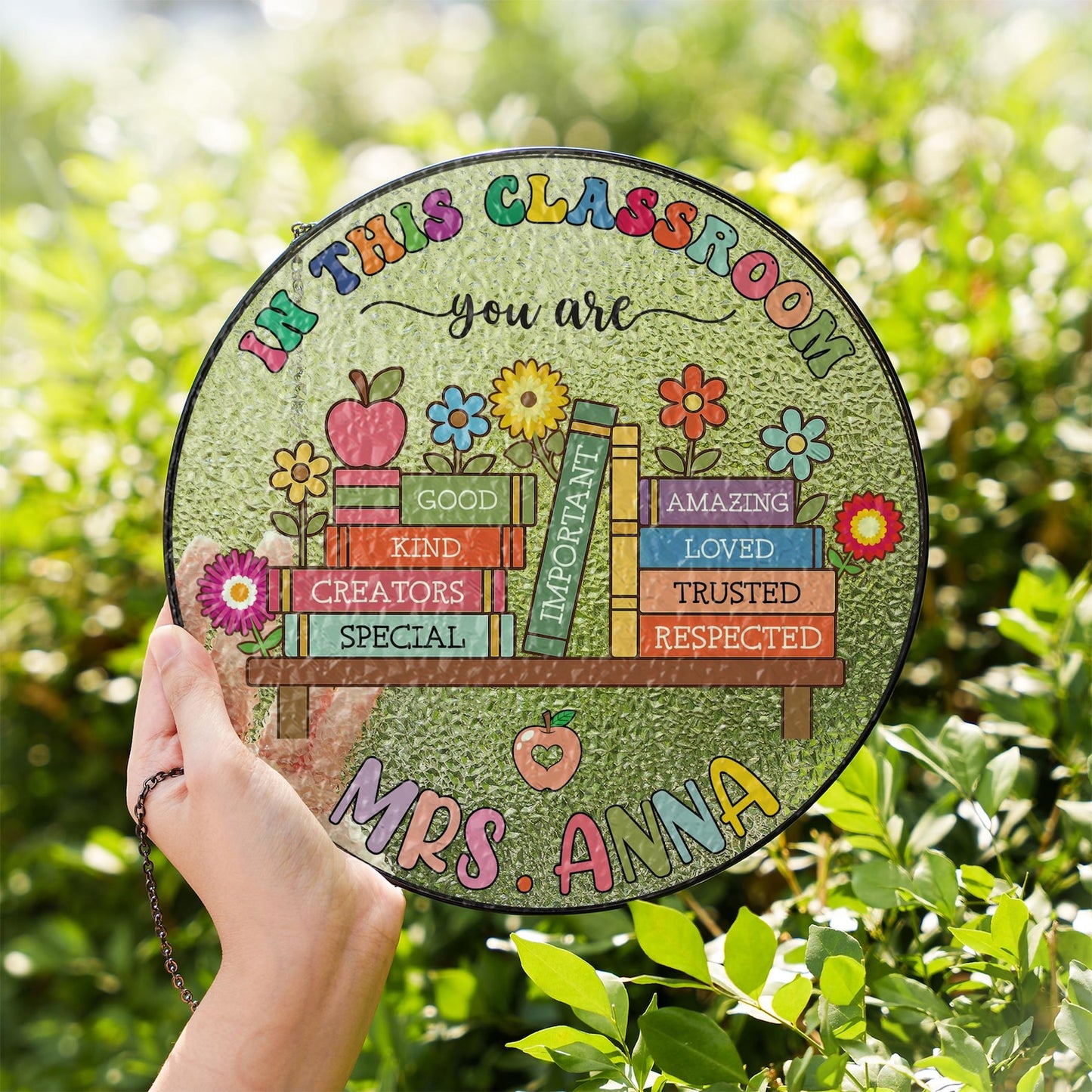 Custom Teacher Stained Glass Suncatcher, Back To School, Teacher Appreciation Gift From Student, Teacher Gift, Classroom Decor Windown Hanging (Sun-116)