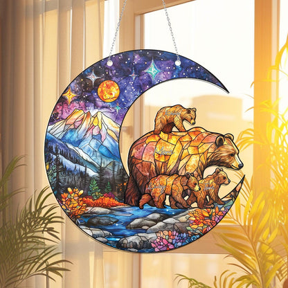 Personalized Mama Bear Glass Suncatcher, Bear Family Gift, Custom Mama Bear Gift, Mother's Day Gift, Mom Gift From Kids, Window Hanging (H-Sun-07)