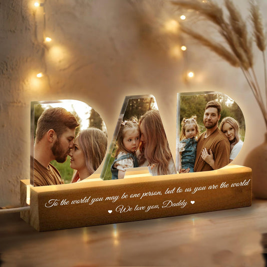 Personalized Dad Night Light with Photo Collage, Unique Gift for Father’s Day or Husband Birthday, Best Dad Gift from Daughter or Son (DNL-09)