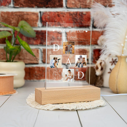 Custom Dad Night Light with Photo and Name, Personalized Glass Lamp for Father’s Day, Unique Gift from Daughter, Grandpa Gift, New Dad Present (DNL-04)