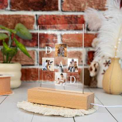 Custom Dad Night Light with Photo and Name, Personalized Glass Lamp for Father’s Day, Unique Gift from Daughter, Grandpa Gift, New Dad Present (DNL-04)