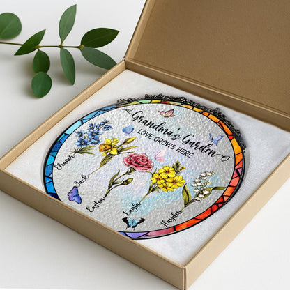 Custom Family Birth Flowers Glass Suncatcher, Grandma's Garden Stained Glass Suncatcher Home Decor, Mother's Day Gift, Flower Glass Art (Sun-59)