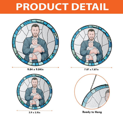 Father's Day Gift for Dad, Custom Photo Stained Glass Gift for Grandpa, New Dad Gift, Custom Dad Photo Stained Glass Suncatcher, Glass Suncatcher Dad Birthday (Sun-126)