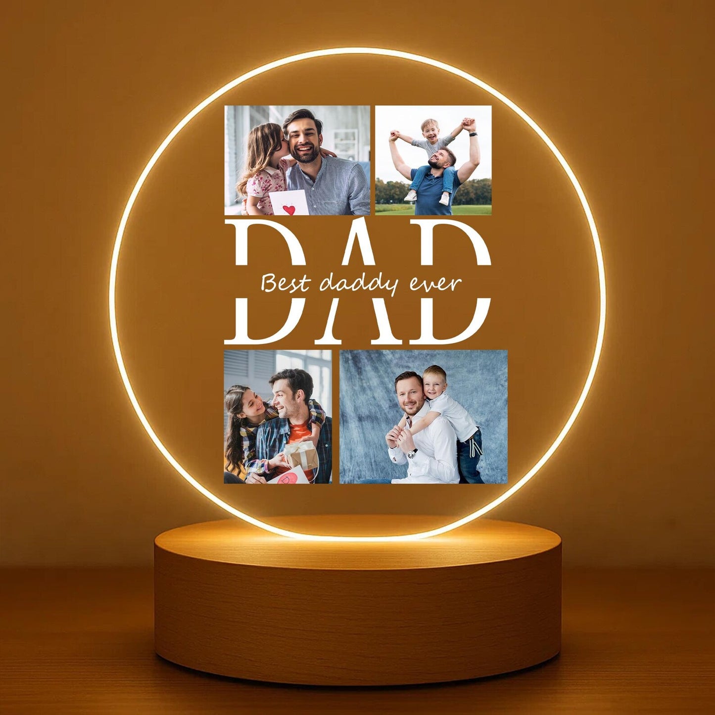Personalized Dad Night Light With Photos, Custom Father’s Day Gift From Kids, Best Daddy Ever Gift, Father Birthday Gift (DNL-22)