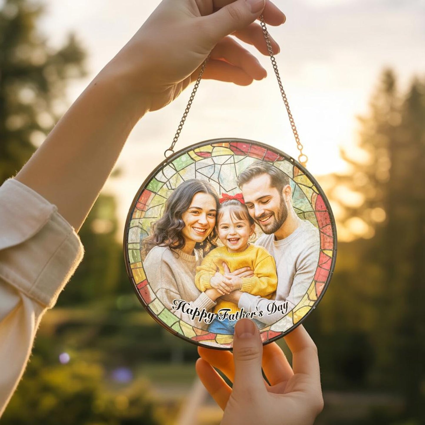 Personalized Dad Portrait Stained Glass Suncatcher Window Hanging, Father’s Day Gift, Grandpa Gift, Gift for Dad, Custom Gift for Him (Sun-146)
