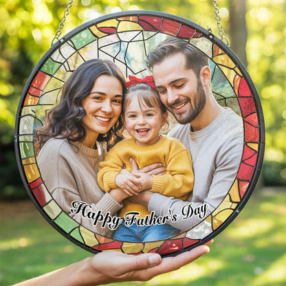 Personalized Dad Portrait Stained Glass Suncatcher Window Hanging, Father’s Day Gift, Grandpa Gift, Gift for Dad, Custom Gift for Him (Sun-146)