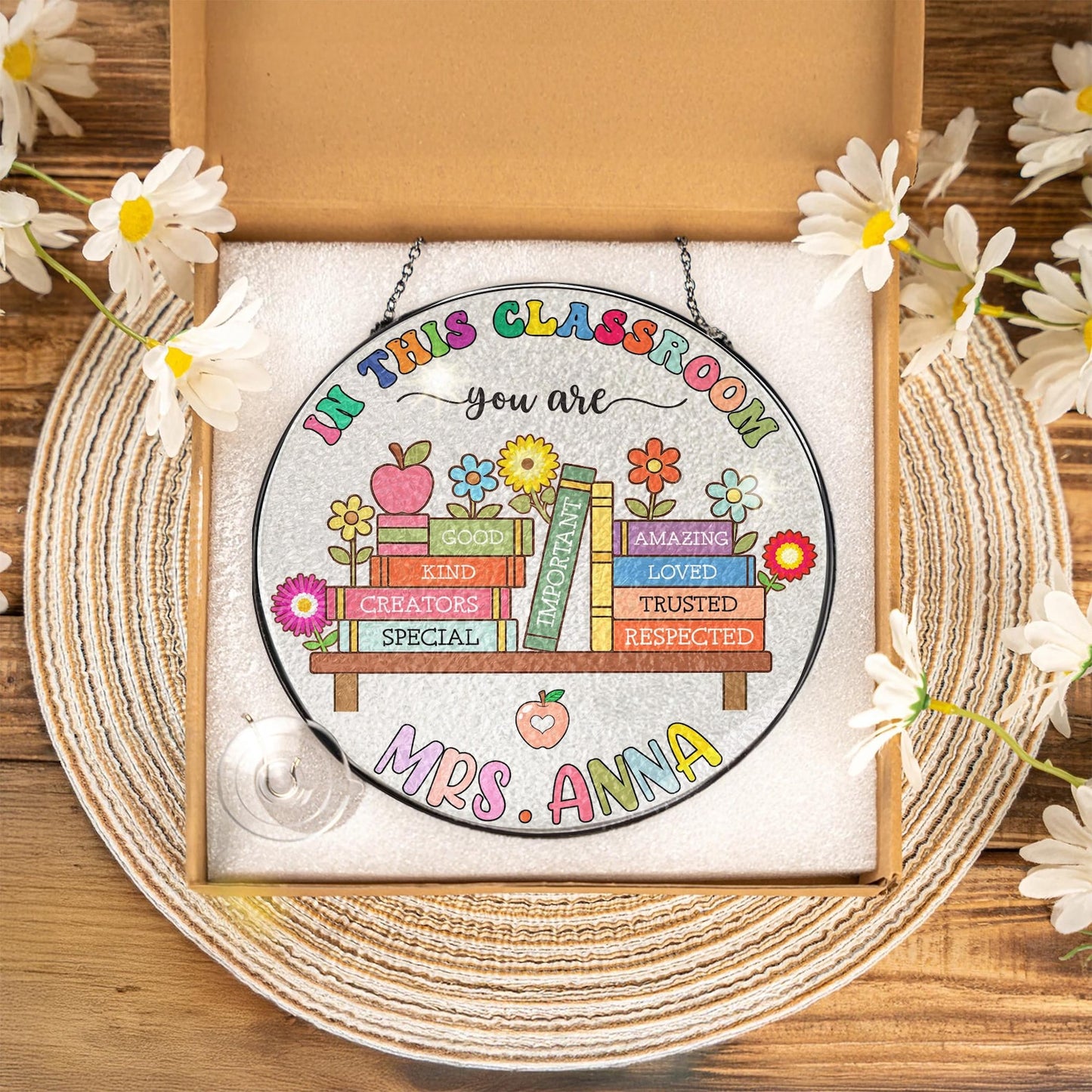 Custom Teacher Stained Glass Suncatcher, Back To School, Teacher Appreciation Gift From Student, Teacher Gift, Classroom Decor Windown Hanging (Sun-116)