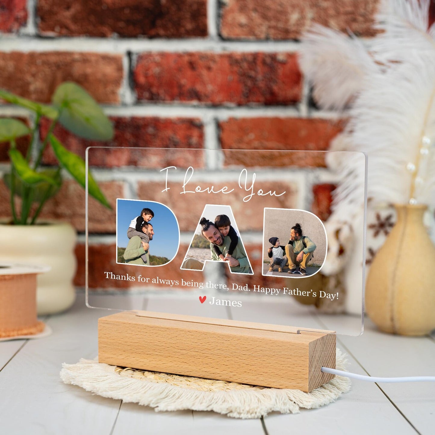Personalized Dad Night Light with Photo, Custom Acrylic Lamp Featuring Dad and Child, Father’s Day Gift from Daughter, Birthday or Papa Gift Idea (DNL-05)