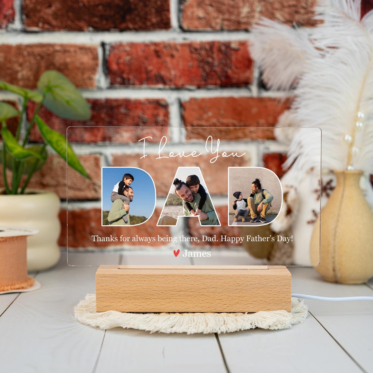 Personalized Dad Night Light with Photo, Custom Acrylic Lamp Featuring Dad and Child, Father’s Day Gift from Daughter, Birthday or Papa Gift Idea (DNL-05)