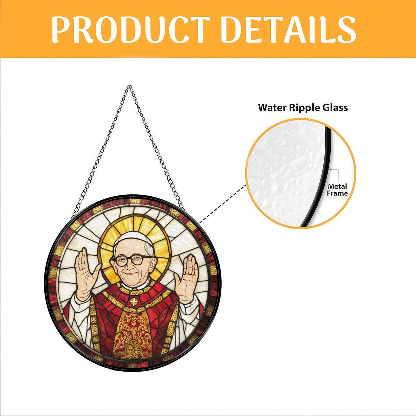 Catholic Pope Glass Suncatcher for Window, Stained Glass Style Hanging Decor, Religious Christian Gift for Home or Church Altar (Sun-118)