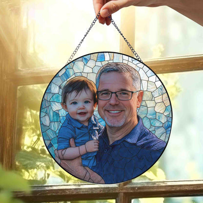 Personalized Grandpa Stained Glass Suncatcher, Father Portrait Photo Suncatcher, New Dad Gift, Gift for Grandpa, Father Day Gift For Dad (Sun-149)