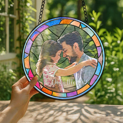Father's Day Gifts From Kids, Suncatcher Fathers Day Gifts, Personalized Fathers Day Gift, Custom Dad Portrait Stained Glass (Sun-156)