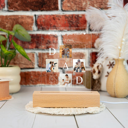 Custom Dad Night Light with Photo and Name, Personalized Glass Lamp for Father’s Day, Unique Gift from Daughter, Grandpa Gift, New Dad Present (DNL-04)