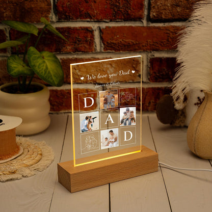 Custom Dad Night Light with Photo and Name, Personalized Glass Lamp for Father’s Day, Unique Gift from Daughter, Grandpa Gift, New Dad Present (DNL-04)