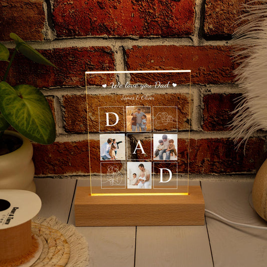 Custom Dad Night Light with Photo and Name, Personalized Glass Lamp for Father’s Day, Unique Gift from Daughter, Grandpa Gift, New Dad Present (DNL-04)