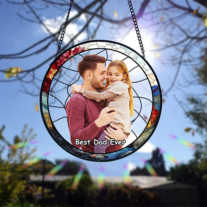 Personalized Dad Portrait Stained Glass Suncatcher, Dad and Kids Window Hanging, Father's Day Gifts, Gifts for Grandpa or Dad, New Dad Gifts (Sun-159)