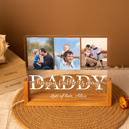 Personalised Daddy Night Light With Photos, Custom Dads Picture Acrylic Lamp, Fathers Day Photo Collage, Dad Birthday Gift, Father's Day Gift (DNL-43)