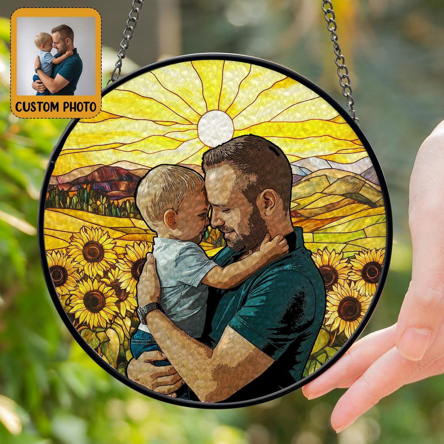 Custom Photo Kids And Dad Glass Suncatcher, Personalized Father's Day Suncatcher For Dad, Dad And Child Gift, New Dad Gifts, Gift From Kids (Sun-152)