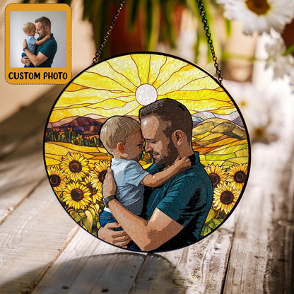 Custom Photo Kids And Dad Glass Suncatcher, Personalized Father's Day Suncatcher For Dad, Dad And Child Gift, New Dad Gifts, Gift From Kids (Sun-152)