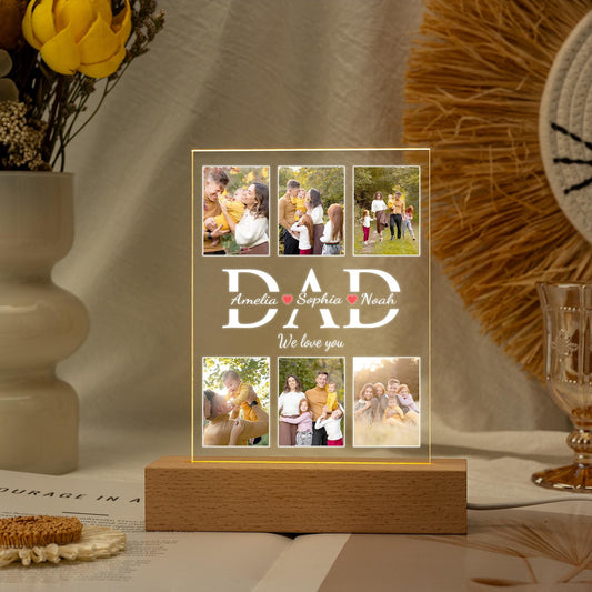 Dad Night Light with Family Photo, Unique LED Gift for Husband or Grandpa, Father’s Day or Birthday Present from Kids, Best Dad Keepsake (DNL-18)