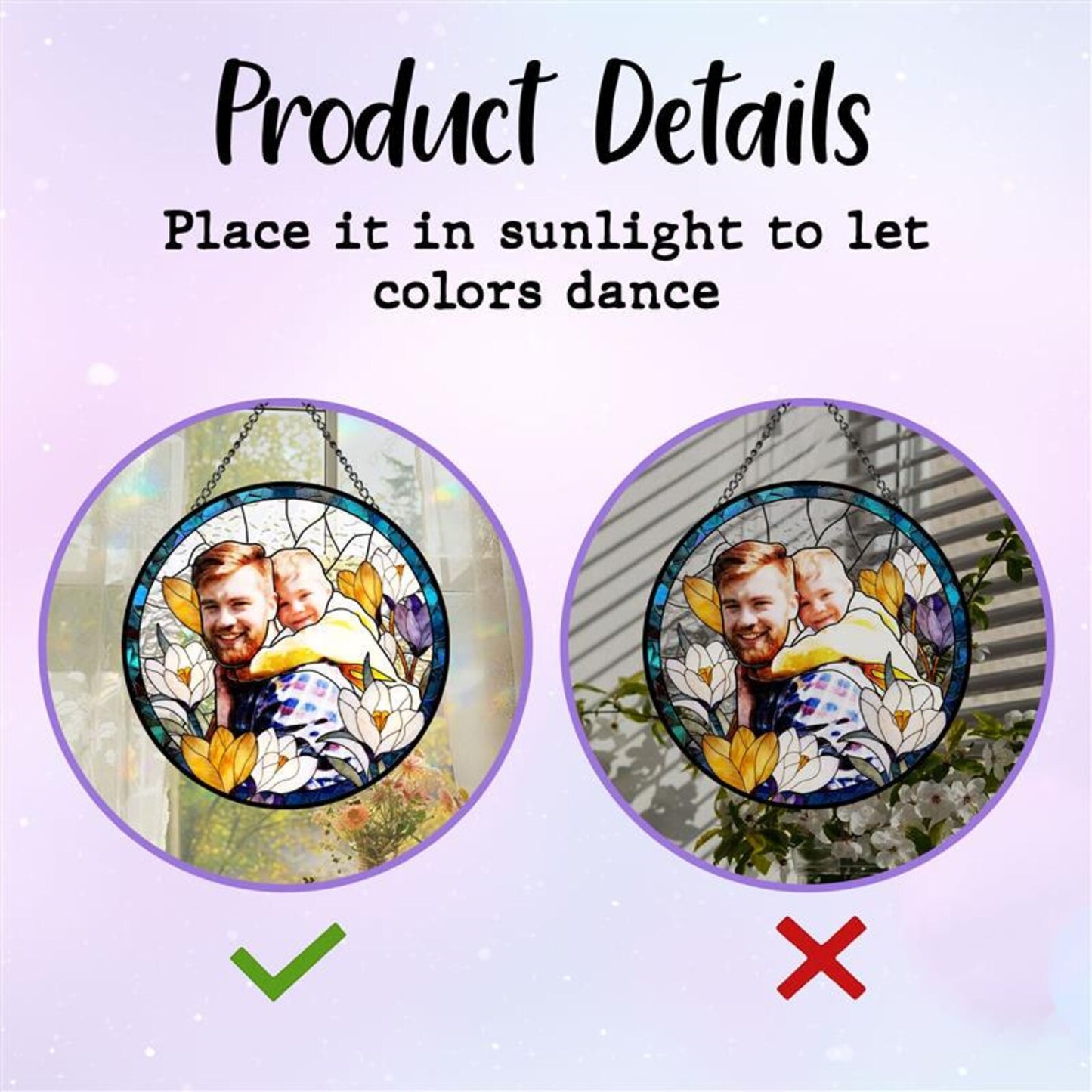 Personalized Dad Portrait Stained Glass Suncatcher, Fathers Day Gift, Gift From Kid, Glass Suncatcher, Window Hanging, Custom Photo, Dad Birthday Gift (Sun-150)