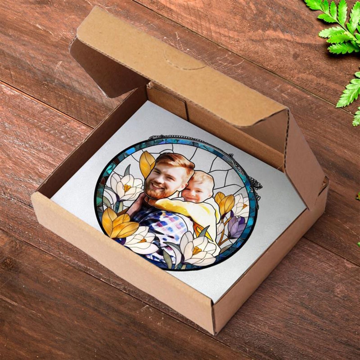 Personalized Dad Portrait Stained Glass Suncatcher, Fathers Day Gift, Gift From Kid, Glass Suncatcher, Window Hanging, Custom Photo, Dad Birthday Gift (Sun-150)
