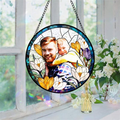 Personalized Dad Portrait Stained Glass Suncatcher, Fathers Day Gift, Gift From Kid, Glass Suncatcher, Window Hanging, Custom Photo, Dad Birthday Gift (Sun-150)