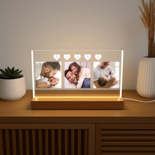 Custom Daddy Night Light with Photos, Personalized Dad Acrylic Lamp, Fathers Day Gift from Kids, First Time Dad Keepsake, Gift for Daddy (DNL-25)