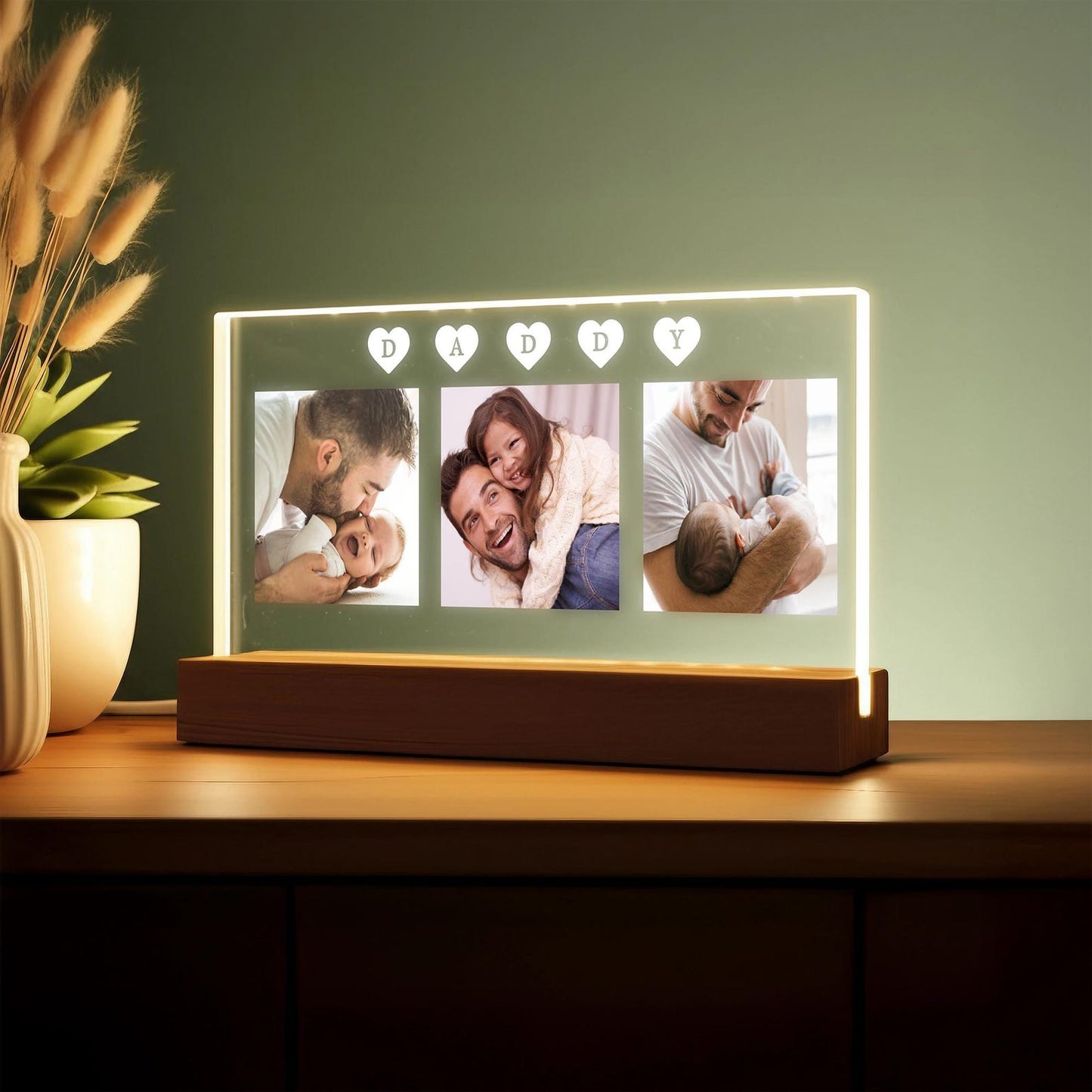 Custom Daddy Night Light with Photos, Personalized Dad Acrylic Lamp, Fathers Day Gift from Kids, First Time Dad Keepsake, Gift for Daddy (DNL-25)