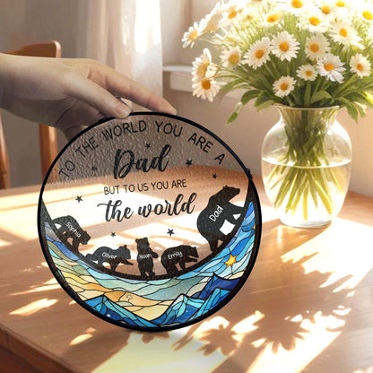 Personalized Bear Family Suncatcher for Dad – Custom Papa Bear Glass Window Ornament – Father’s Day Gift from Children – Birthday or Appreciation Gift for Papa (Sun-143)