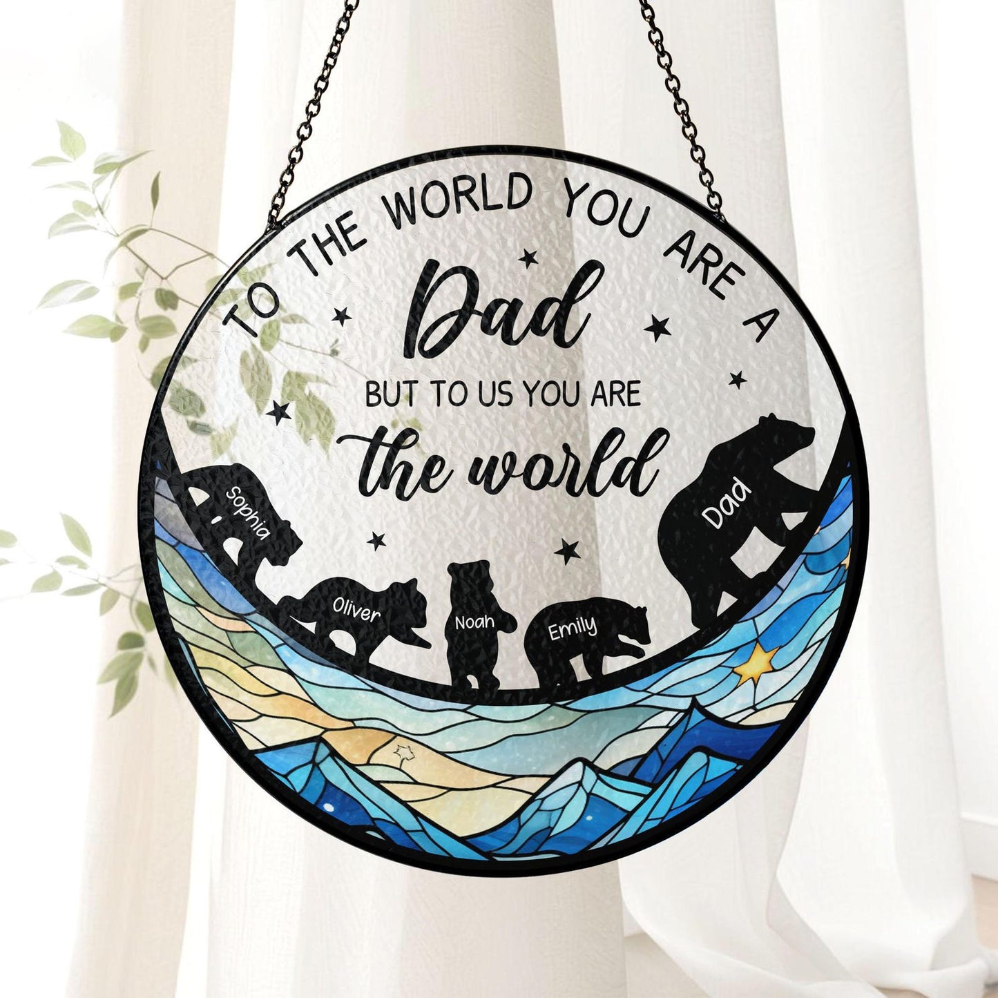 Personalized Bear Family Suncatcher for Dad – Custom Papa Bear Glass Window Ornament – Father’s Day Gift from Children – Birthday or Appreciation Gift for Papa (Sun-143)