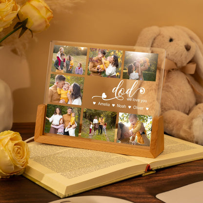 Custom Photo Dad Night Light, Personalized LED Plaque with Family Photo Collage and Kids’ Names, Unique Father’s Day or Birthday Gift for Dad (DNL-02)